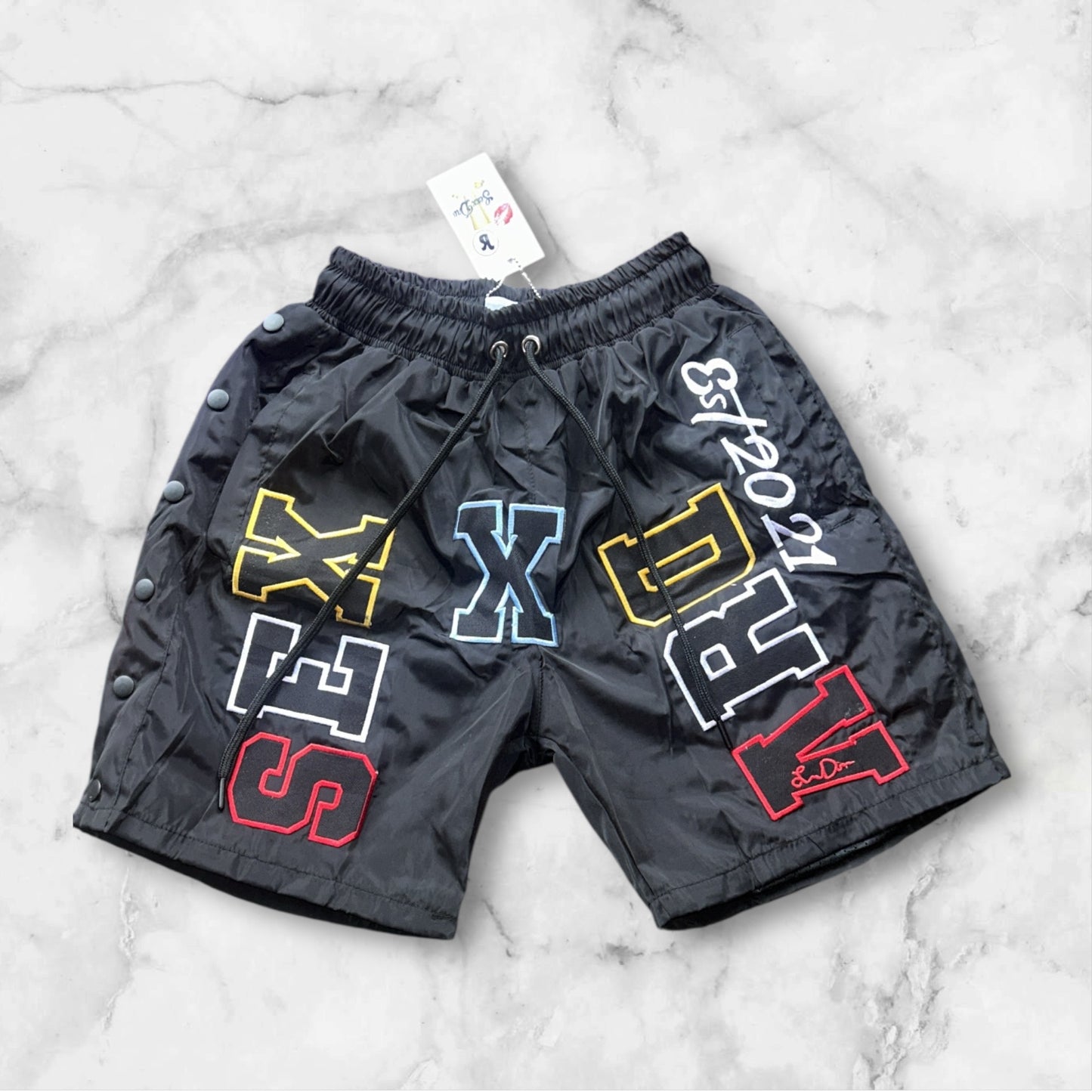 Black Patch Work Shorts
